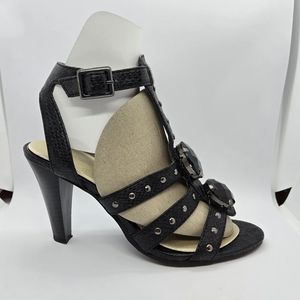 Aldo Unique Black Strappy High Heel Pump With Stud Decoration
